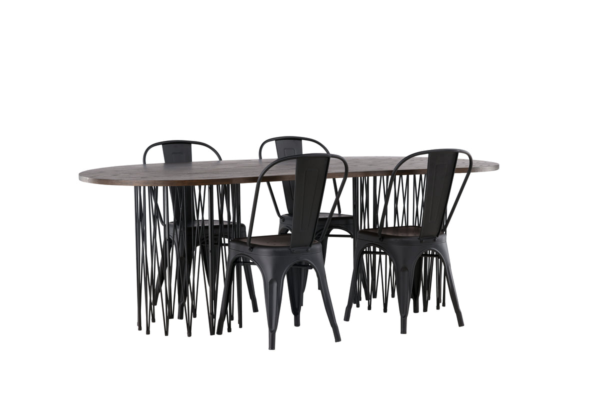 Dining Chair 4-pack Black + Oval Dining Table 100 x 220 Mocca