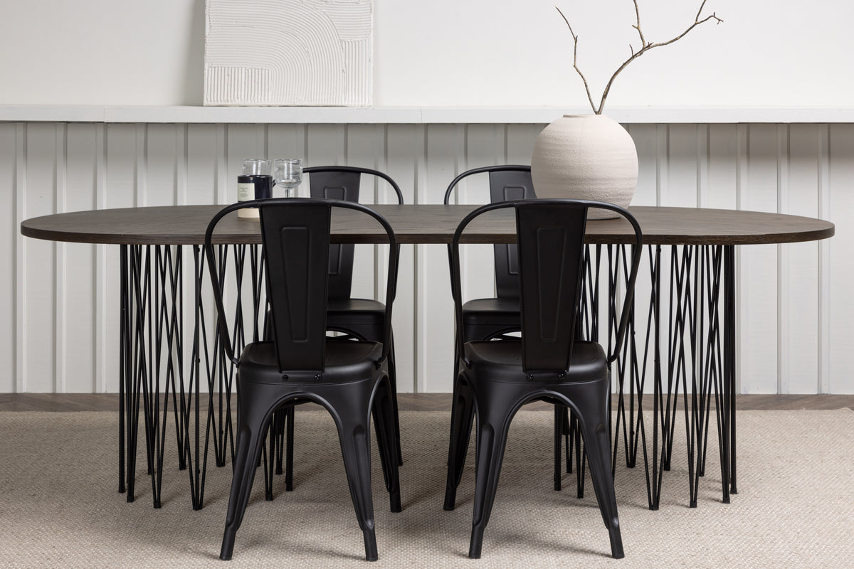 Dining Chair 4-pack Black + Oval Dining Table 100 x 220 Mocca