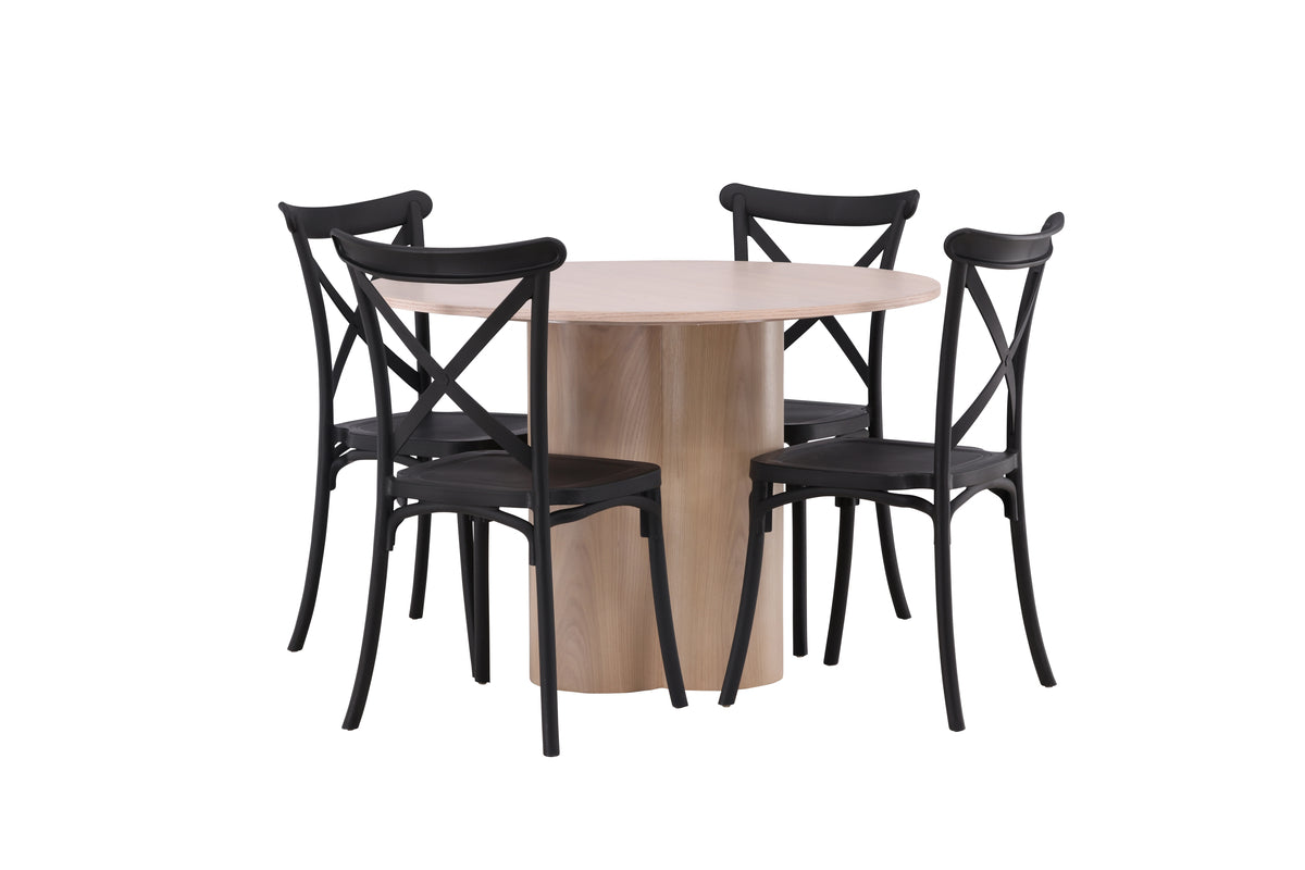 Dining Chair 2-pack Black + Round Dining Table ø110 Whitewash