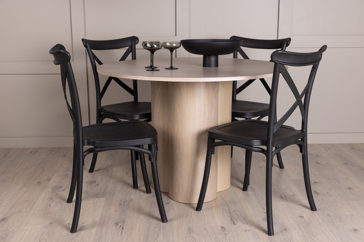 Dining Chair 2-pack Black + Round Dining Table ø110 Whitewash