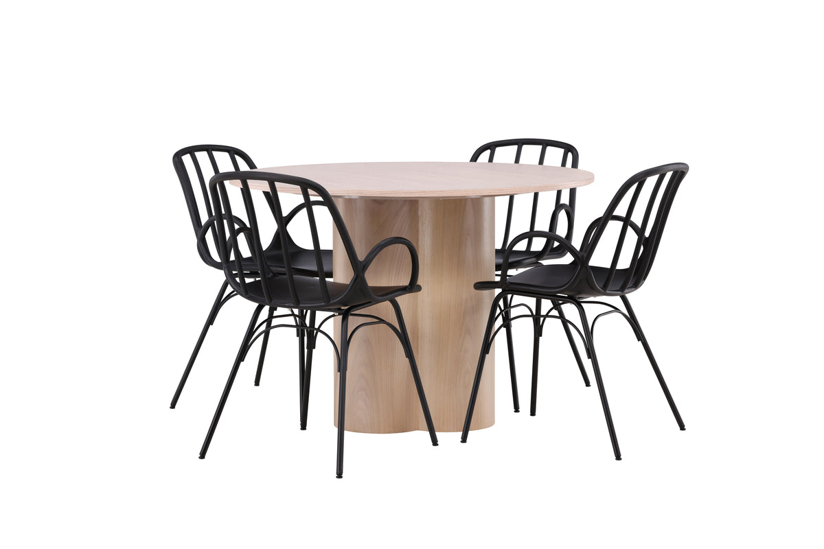 Dining Chair 2-pack Black + Round Dining Table ø110 Whitewash