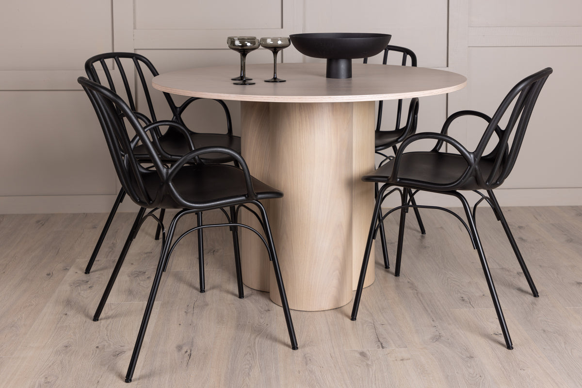 Dining Chair 2-pack Black + Round Dining Table ø110 Whitewash