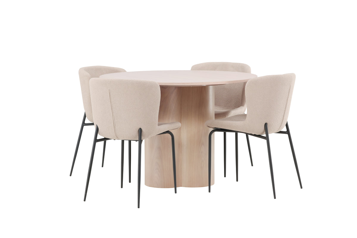 Dining Chair 2-pack Beige + Round Dining Table ø110 Whitewash