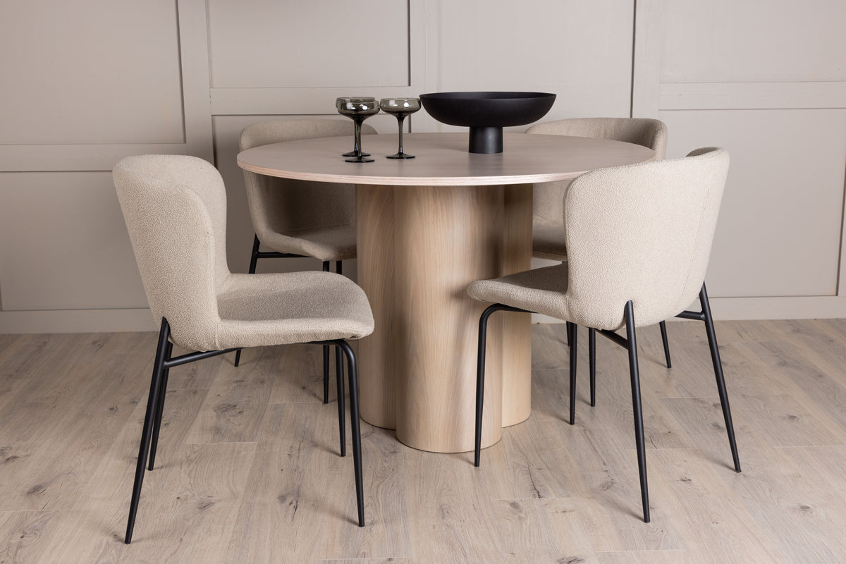 Dining Chair 2-pack Beige + Round Dining Table ø110 Whitewash