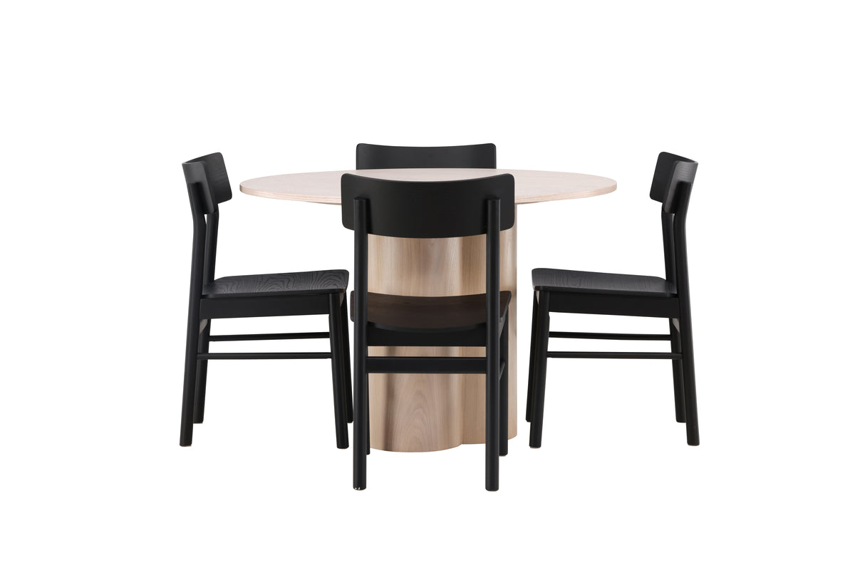 Dining Chair 2-pack Black + Round Dining Table ø110 Whitewash