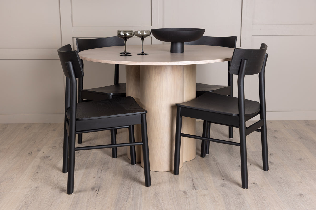 Dining Chair 2-pack Black + Round Dining Table ø110 Whitewash