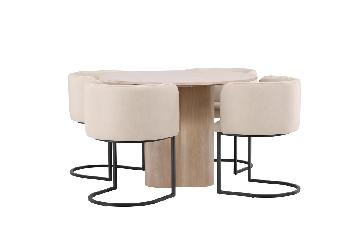 Round Dining Table ø110 Whitewash + Dining Chair Beige