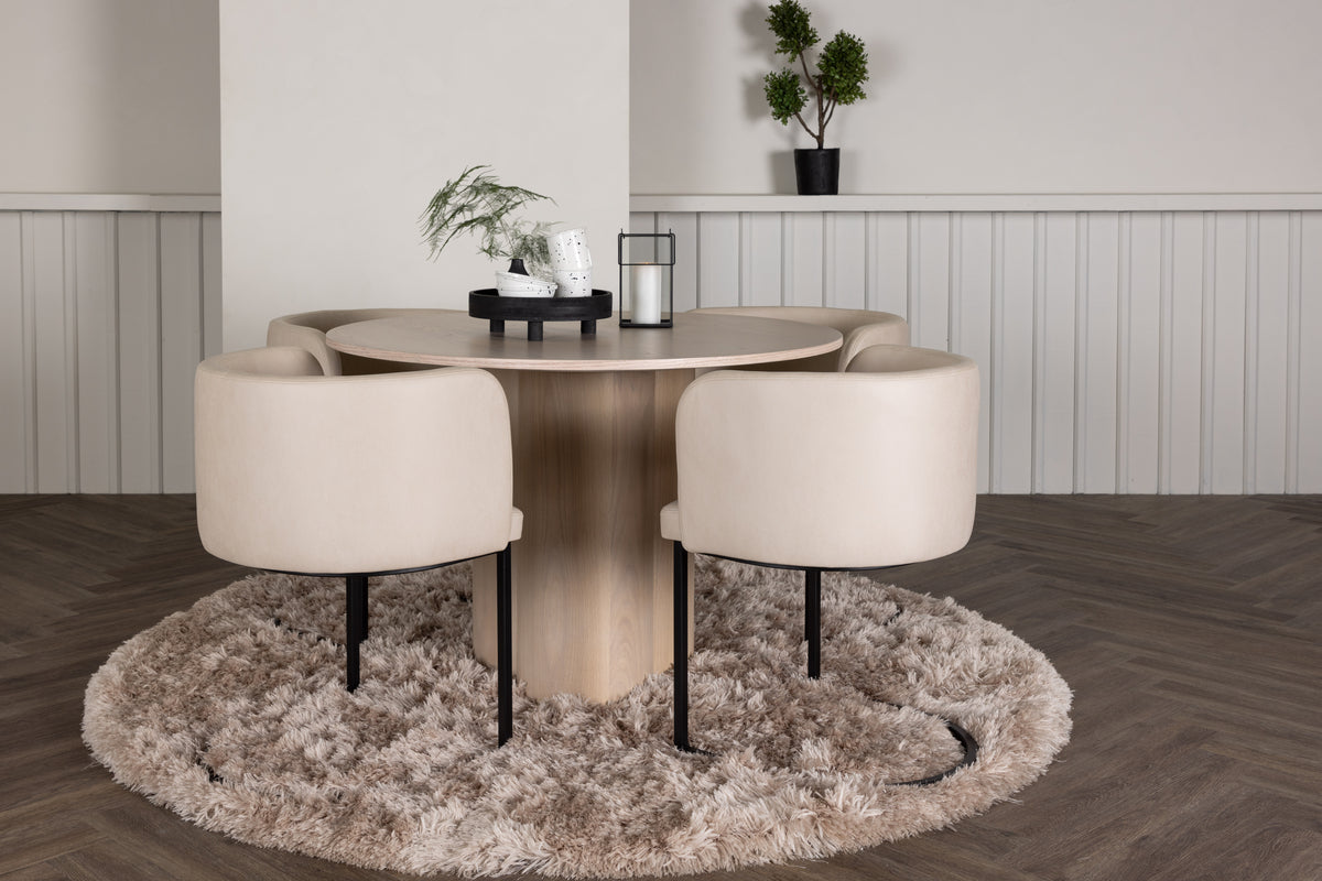 Round Dining Table ø110 Whitewash + Dining Chair Beige