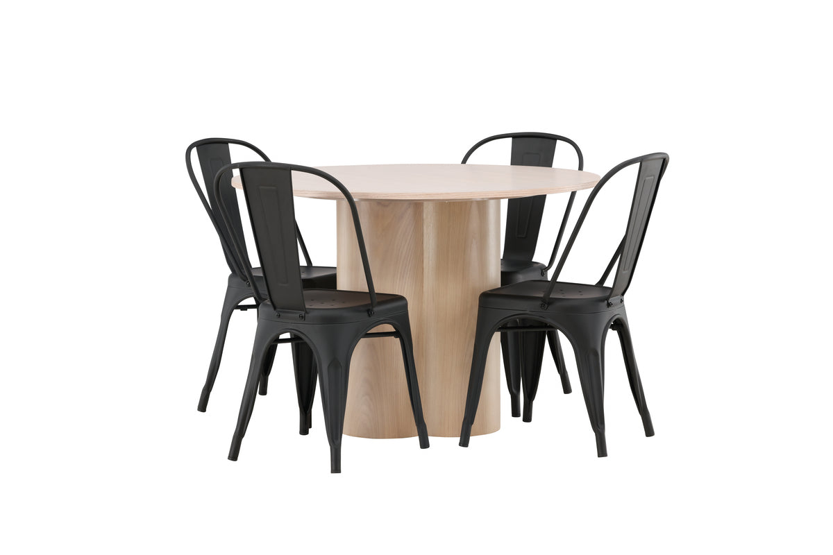 Dining Chair 4-pack Black + Round Dining Table ø110 Whitewash