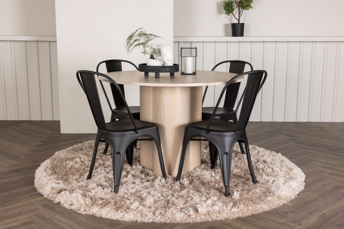 Dining Chair 4-pack Black + Round Dining Table ø110 Whitewash