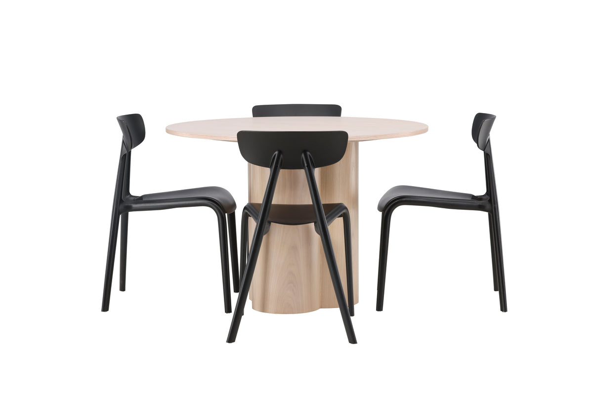 Dining Chair 2-pack Black + Round Dining Table ø110 Whitewash