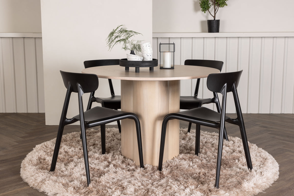Dining Chair 2-pack Black + Round Dining Table ø110 Whitewash
