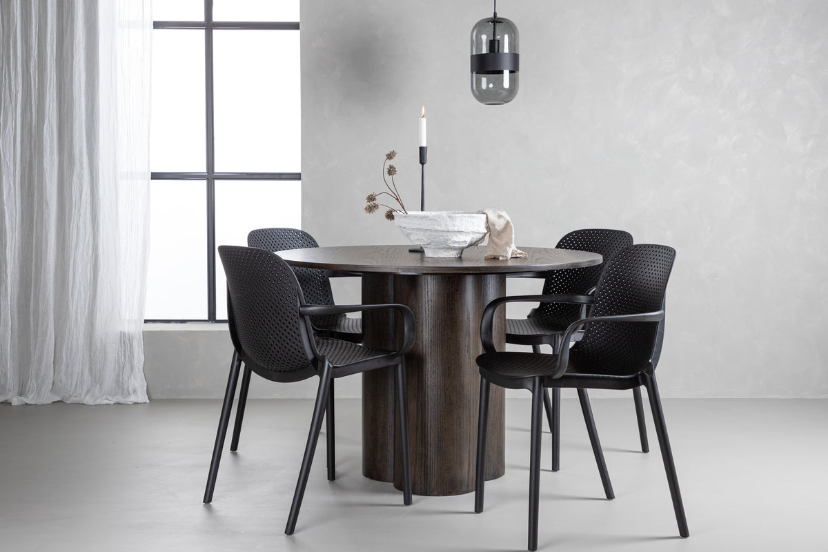 Dining Chair 2-pack Black + Round Dining Table ø110 Mocca