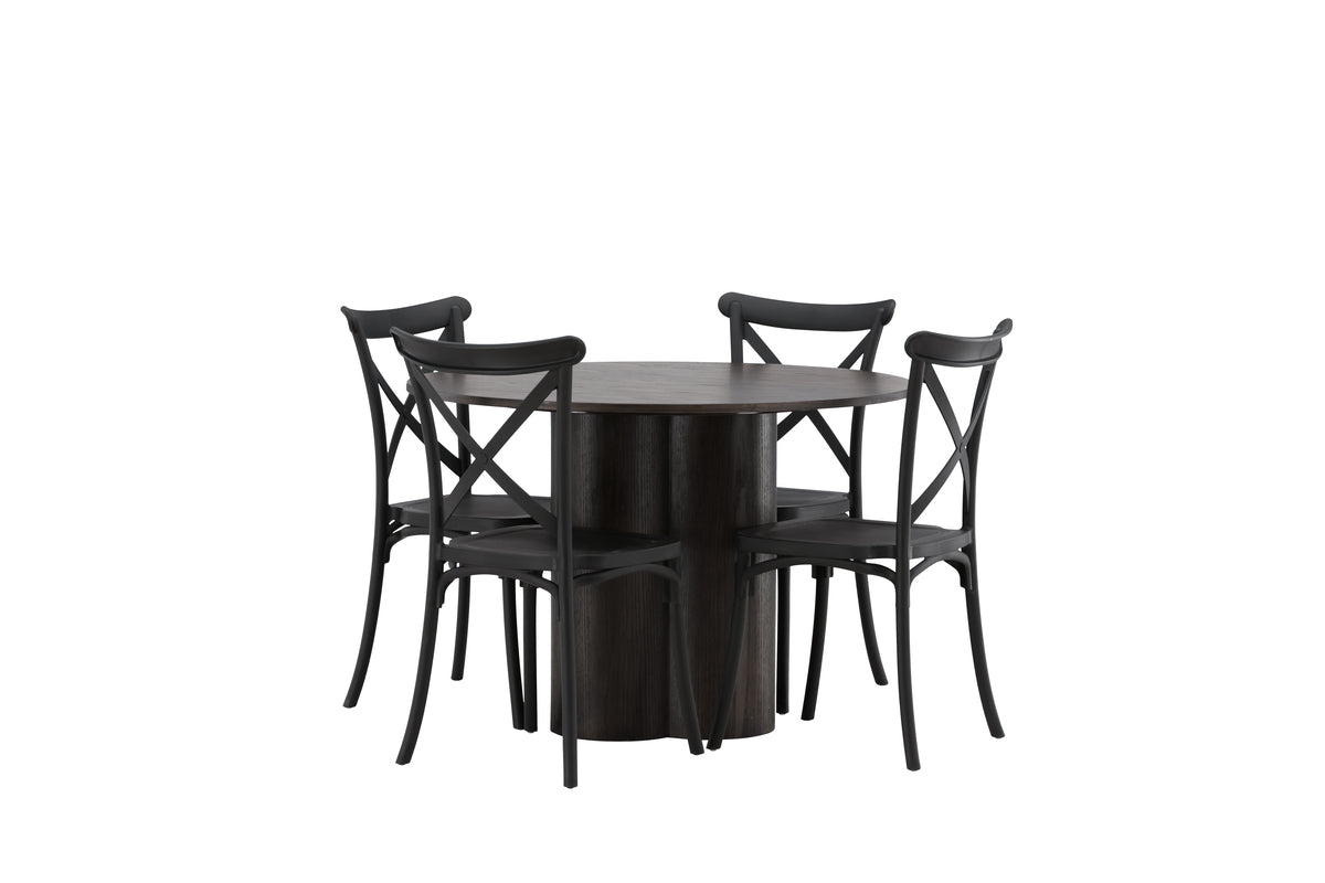 Dining Chair 2-pack Black + Round Dining Table ø110 Mocca