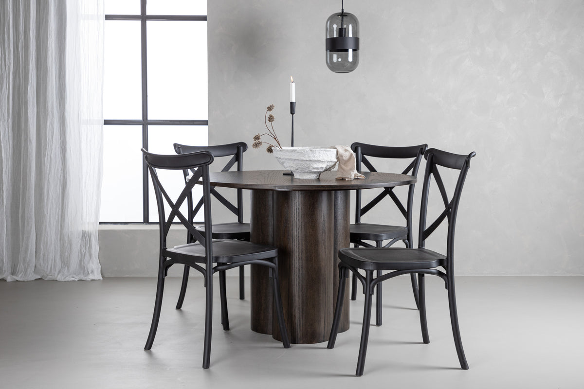 Dining Chair 2-pack Black + Round Dining Table ø110 Mocca