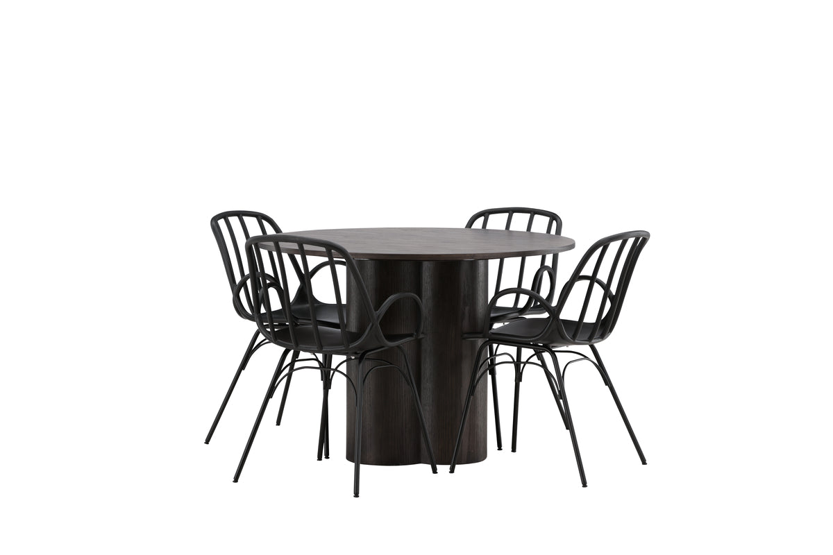 Dining Chair 2-pack Black + Round Dining Table ø110 Mocca