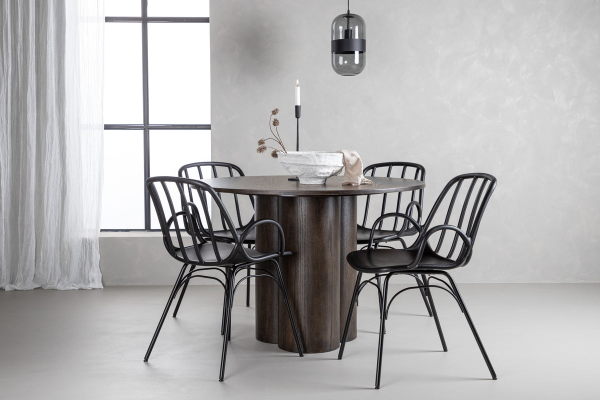 Dining Chair 2-pack Black + Round Dining Table ø110 Mocca