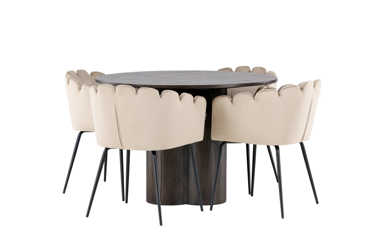 Dining Chair Beige + Round Dining Table ø110 Mocca