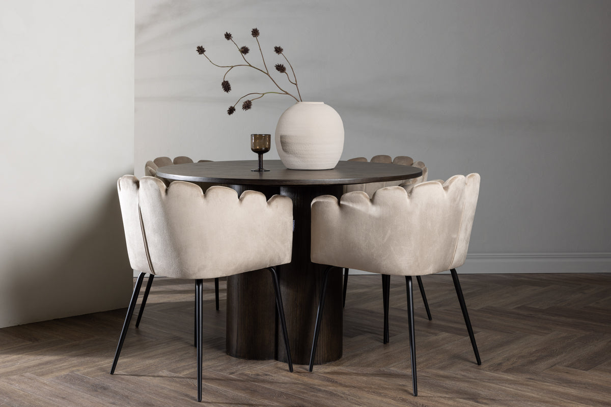 Dining Chair Beige + Round Dining Table ø110 Mocca