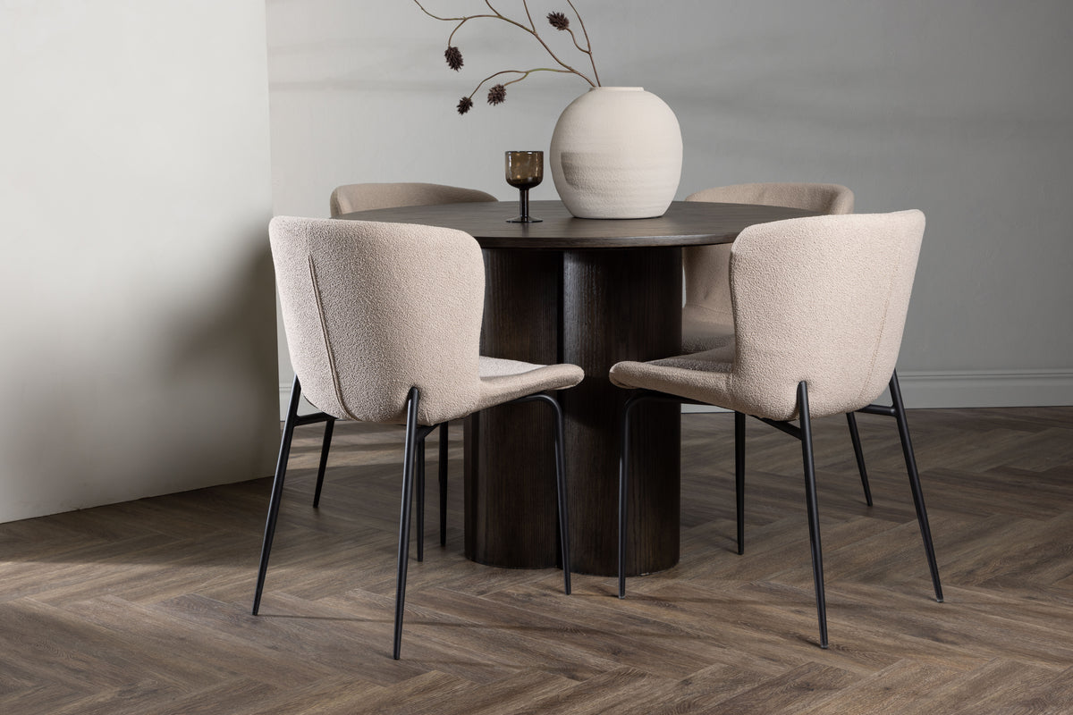 Dining Chair 2-pack Beige + Round Dining Table ø110 Mocca