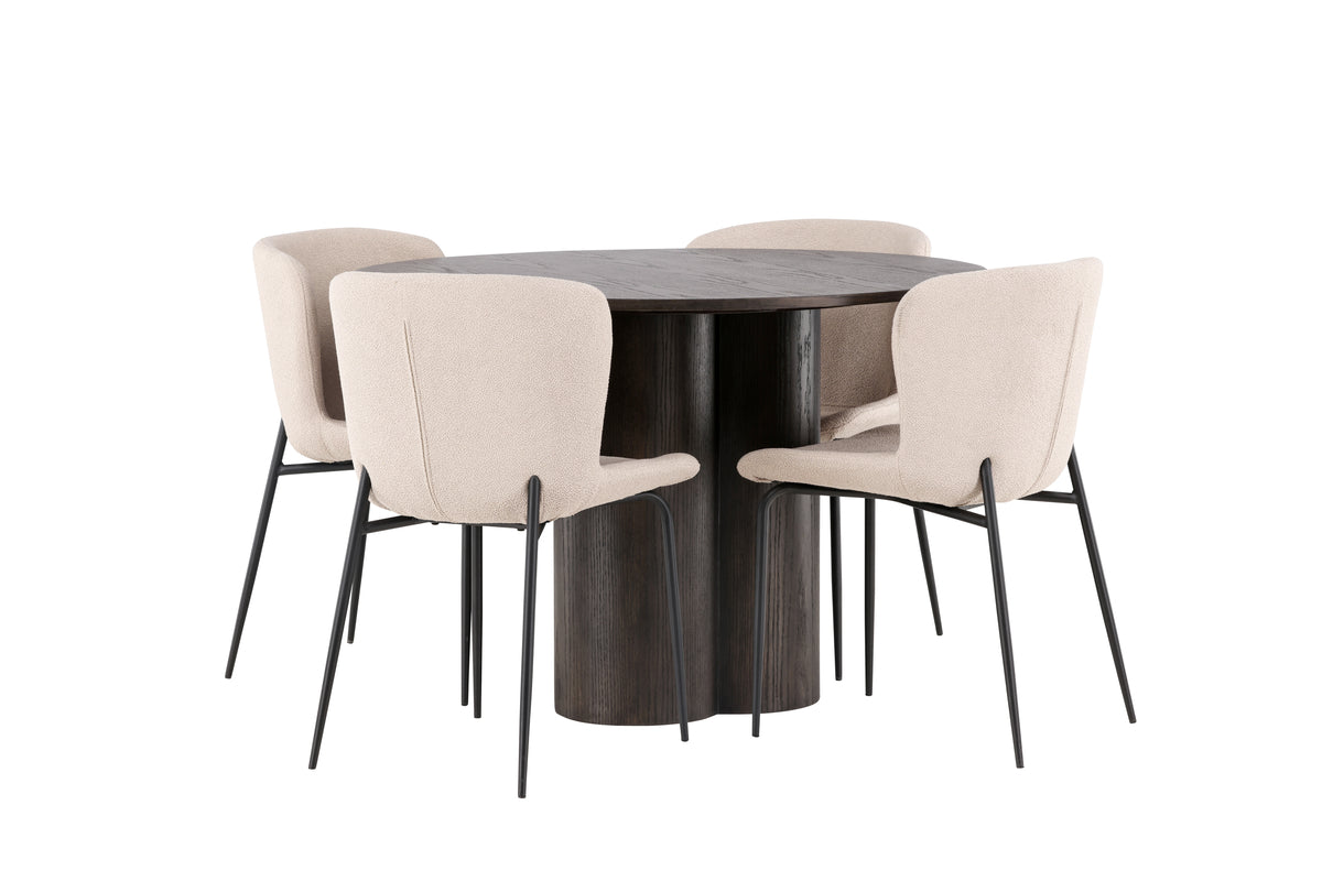 Dining Chair 2-pack Beige + Round Dining Table ø110 Mocca