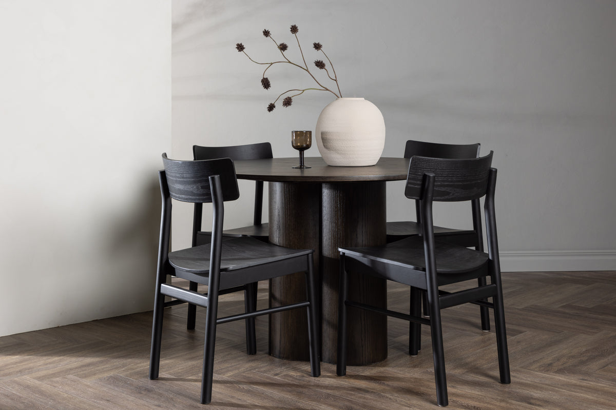 Dining Chair 2-pack Black + Round Dining Table ø110 Mocca