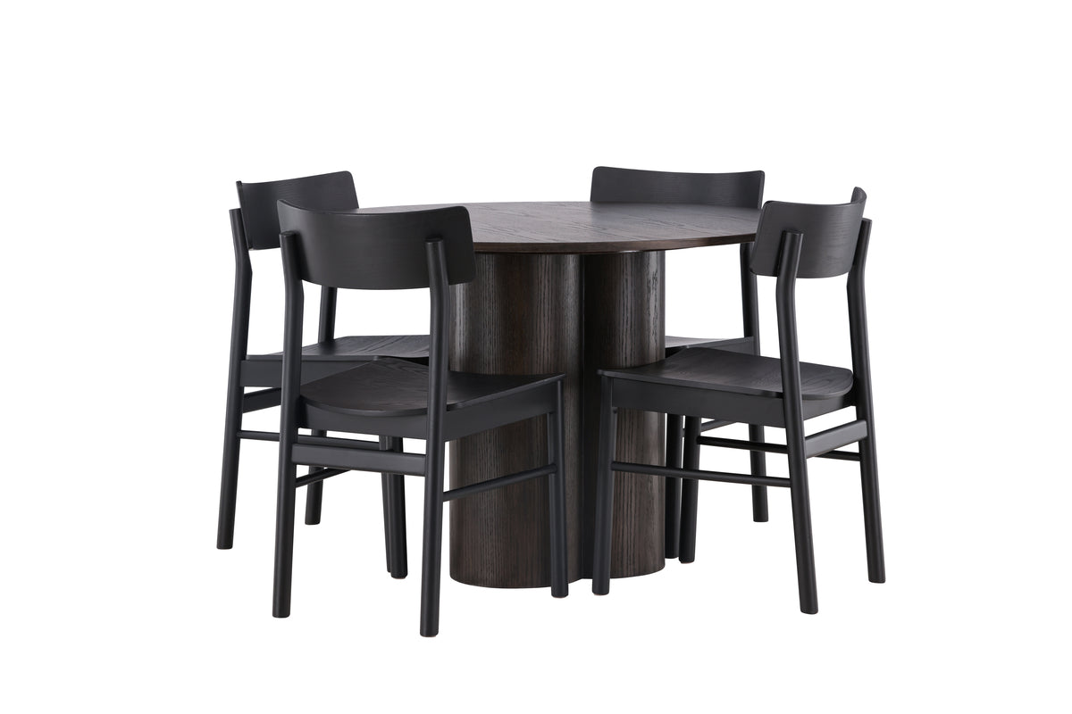 Dining Chair 2-pack Black + Round Dining Table ø110 Mocca