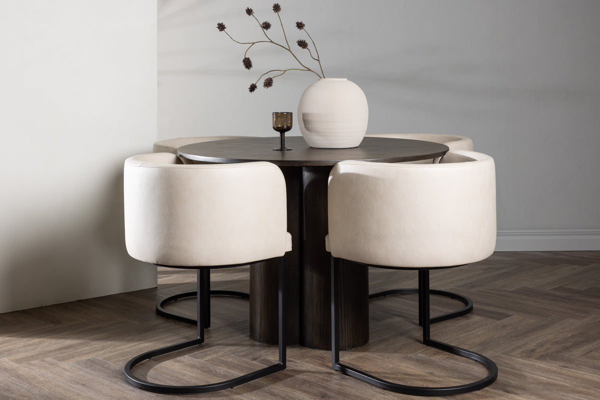 Round Dining Table ø110 Mocca + Dining Chair Beige
