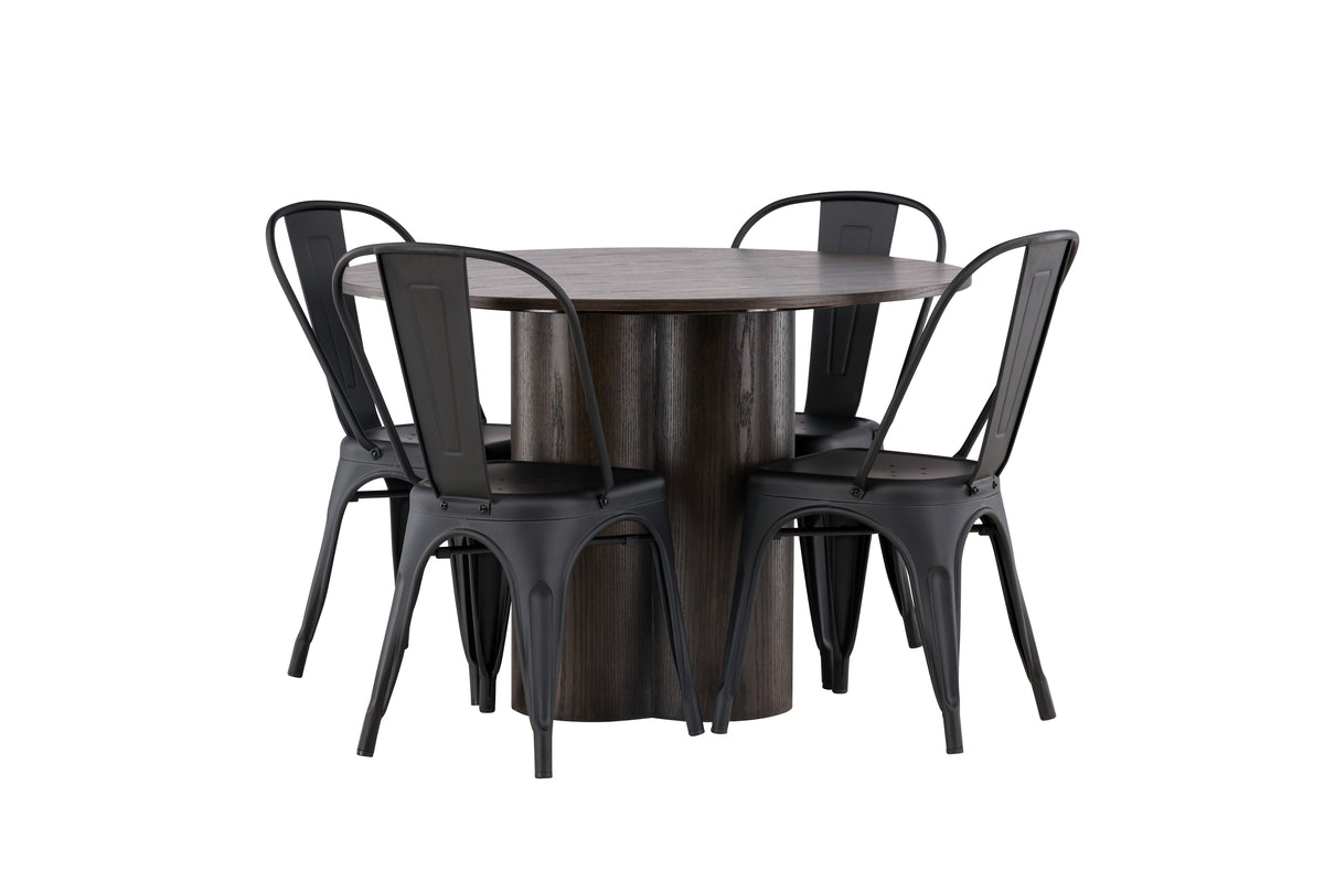 Dining Chair 4-pack Black + Round Dining Table ø110 Mocca