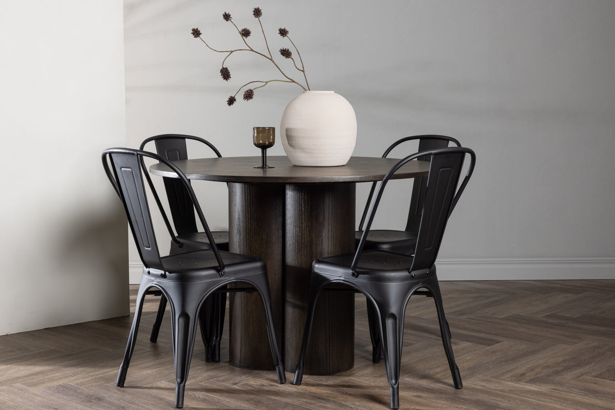 Dining Chair 4-pack Black + Round Dining Table ø110 Mocca