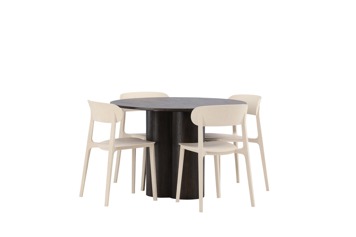 Dining Chair 2-pack Beige + Round Dining Table ø110 Mocca