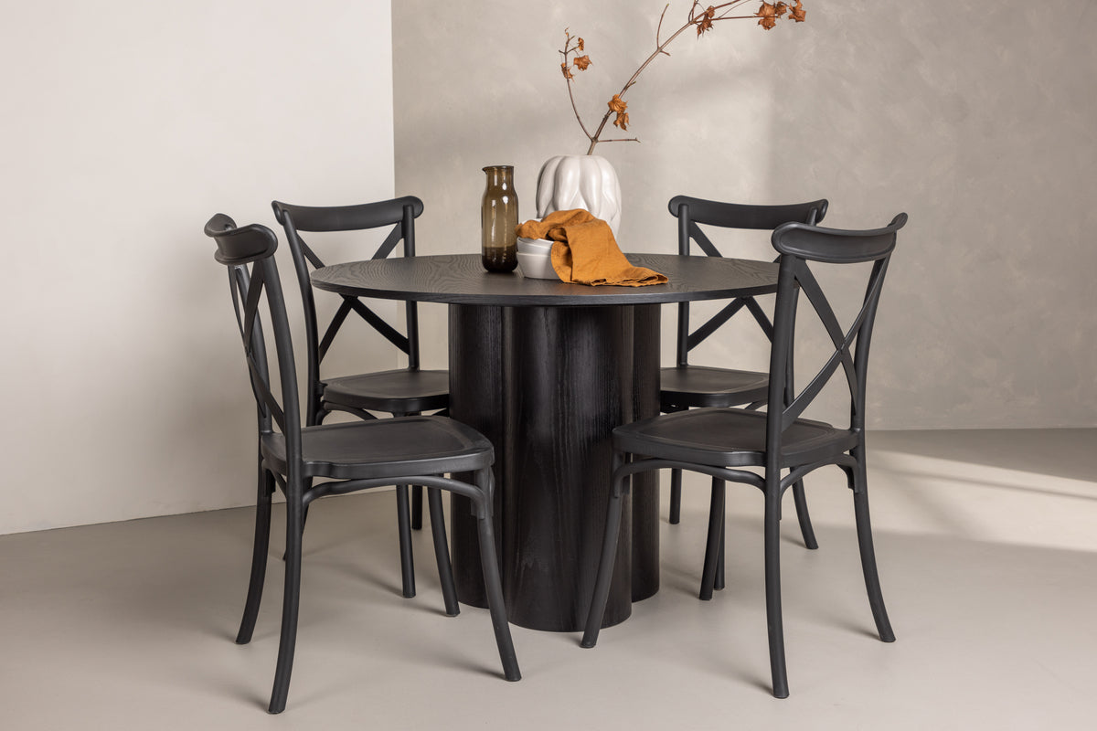 Dining Chair 2-pack Black + Round Dining Table ø110 Black