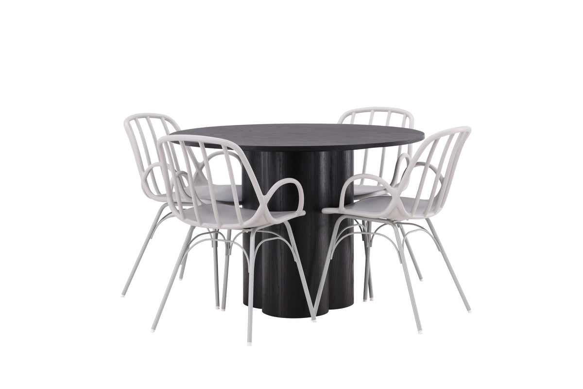 Dining Chair 2-pack Light Grey + Round Dining Table ø110 Black