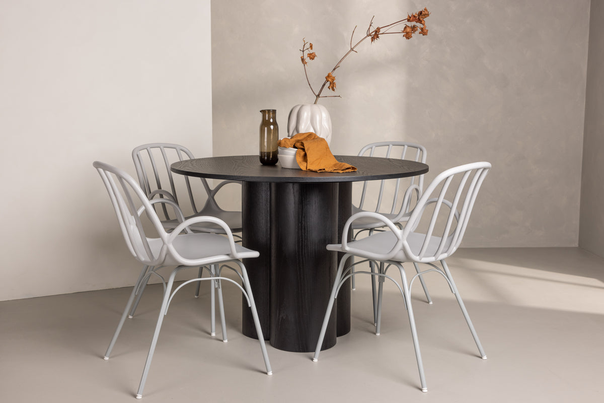 Dining Chair 2-pack Light Grey + Round Dining Table ø110 Black