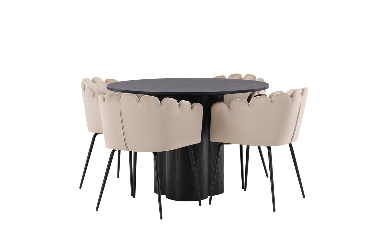 Dining Chair Beige + Round Dining Table ø110 Black