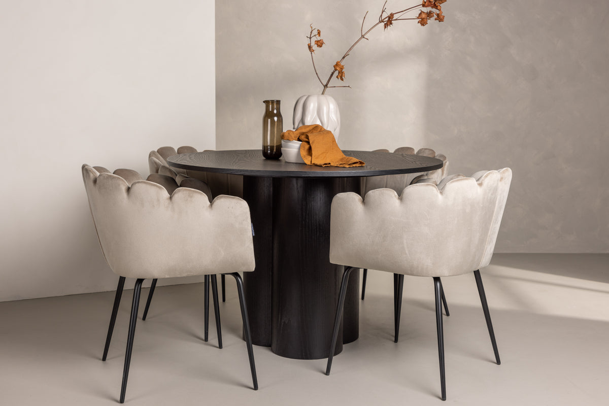 Dining Chair Beige + Round Dining Table ø110 Black
