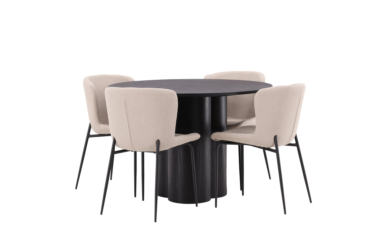 Dining Chair 2-pack Beige + Round Dining Table ø110 Black