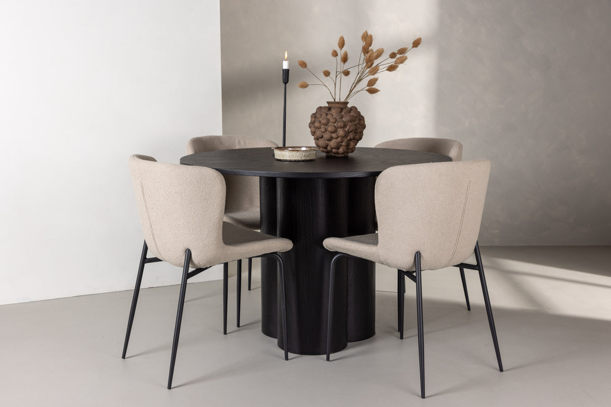Dining Chair 2-pack Beige + Round Dining Table ø110 Black