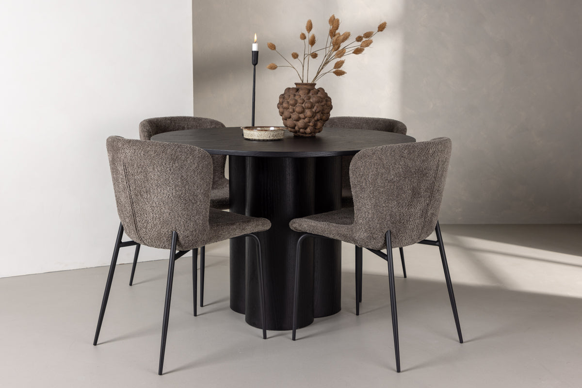 Dining Chair 2-pack Dark Grey + Round Dining Table ø110 Black