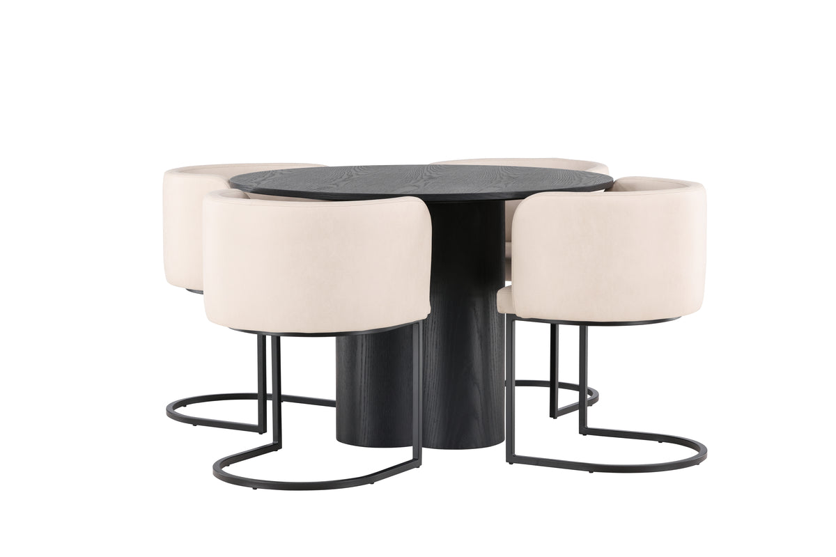 Round Dining Table ø110 Black + Dining Chair Beige