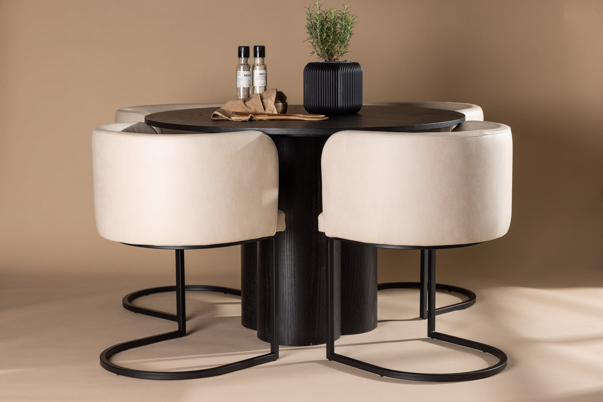 Round Dining Table ø110 Black + Dining Chair Beige