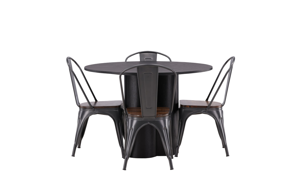 Dining Chair 2-pack Walnut + Round Dining Table ø110 Black