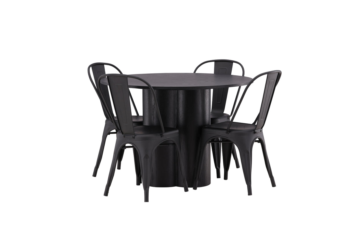 Dining Chair 4-pack Black + Round Dining Table ø110 Black