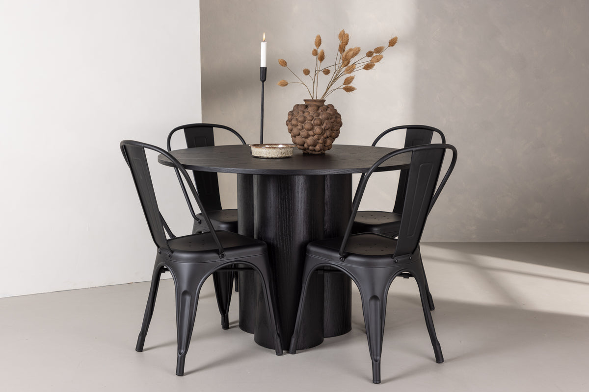 Dining Chair 4-pack Black + Round Dining Table ø110 Black