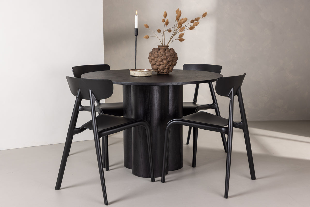 Dining Chair 2-pack Black + Round Dining Table ø110 Black