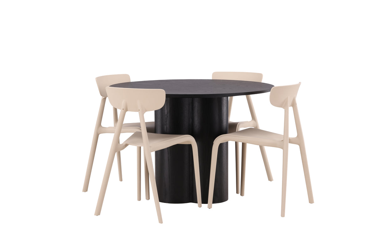 Dining Chair 2-pack Beige + Round Dining Table ø110 Black