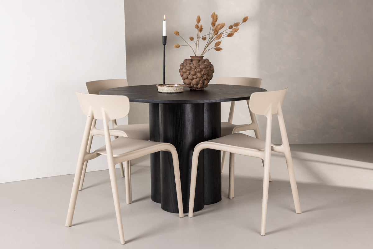 Dining Chair 2-pack Beige + Round Dining Table ø110 Black