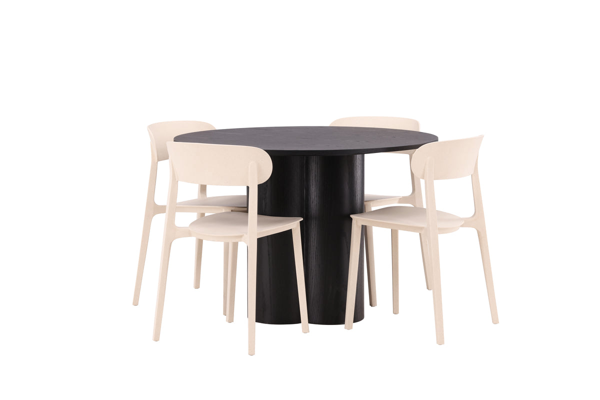 Dining Chair 2-pack Beige + Round Dining Table ø110 Black