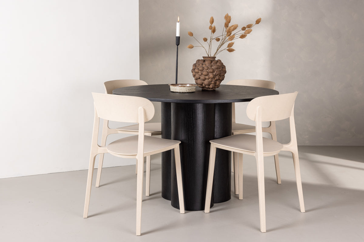 Dining Chair 2-pack Beige + Round Dining Table ø110 Black