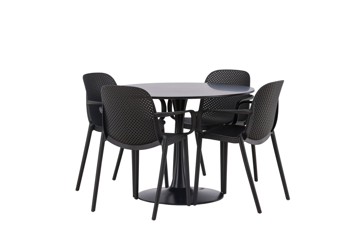 Dining Chair 2-pack Black + Round Dining Table ø100 Black